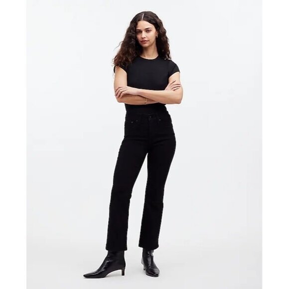 Madewell Kick Out Crop Jeans in Black Rinse Wash - Picture 1 of 10